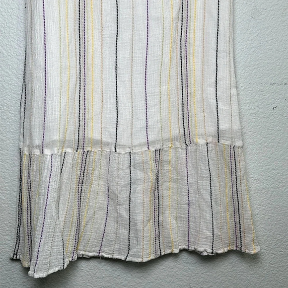 Michael Stars Crinkle Gauze Embroidered Beach Striped Ruffle Hem MidiDress Small - Picture 5 of 9